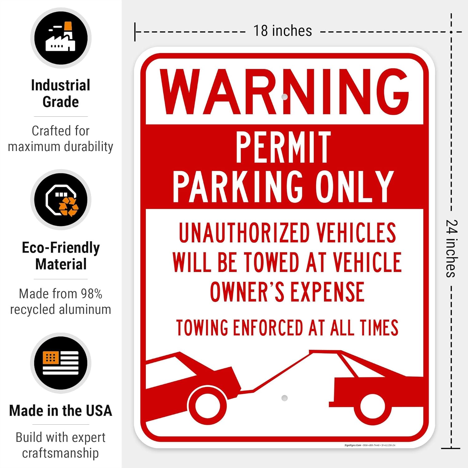 Permit Parking Only with Warning Sign, 18x24 Inches, Rust Free .063 Aluminum, Fade Resistant, Easy Mounting, Indoor/Outdoor Use, Made in USA