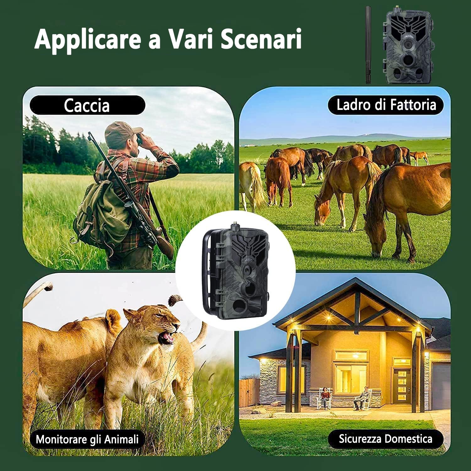 Fototrappola 4G 120MP 4K con SIM Telefonica, Fotocamera Caccia Notturna Impermeabile con Movimento Attivato