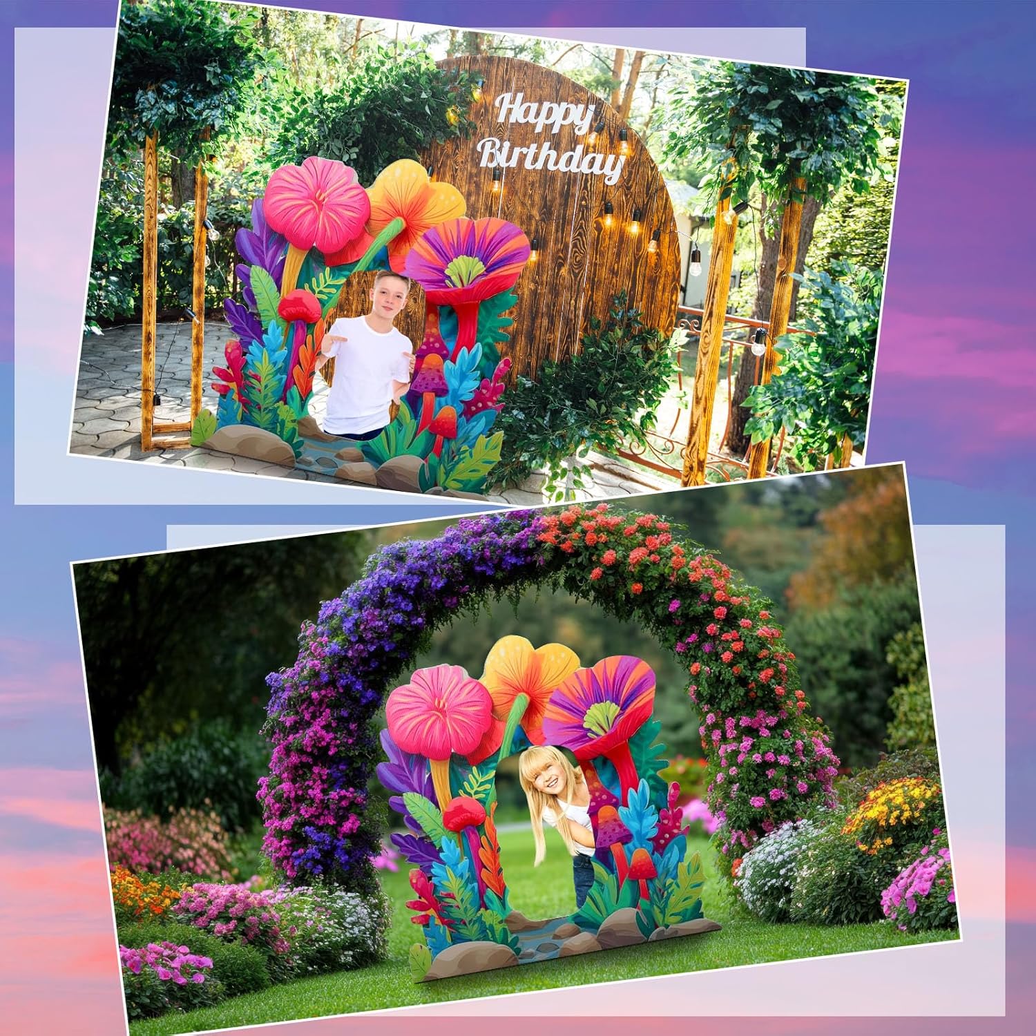 Leinuosen 4.2 Feet Flower Arch Cardboard Cutout Stand up Spring Party Decoration Bloom Flower Life Size Photo Prop for Spring Backdrop Background Yard Party Supplies