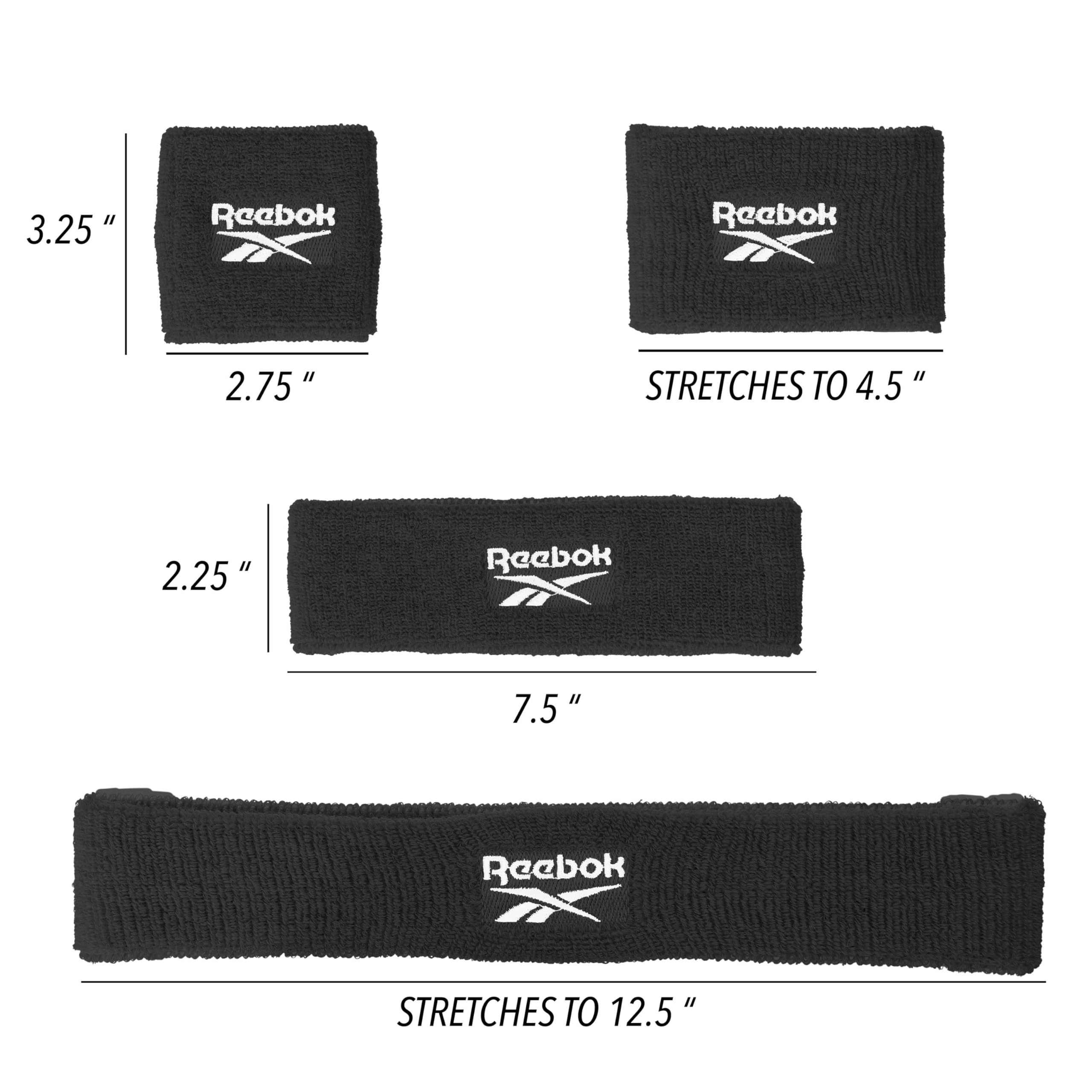 Reebok Set di 3 fasce antisudore unisex da 5,7 cm e polsini da 8,3 cm con tecnologia Stay Dry, fascia in spugna traspirante | accessori fitness di qualità per un comfort attivo