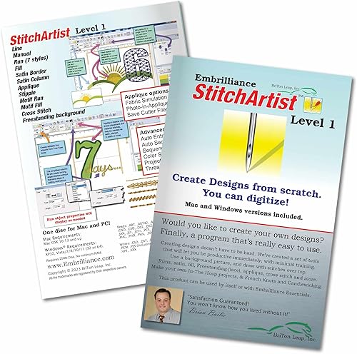 Embrilliance StitchArtist Nivel 1, software de bordado digitalizado para Mac y PC
