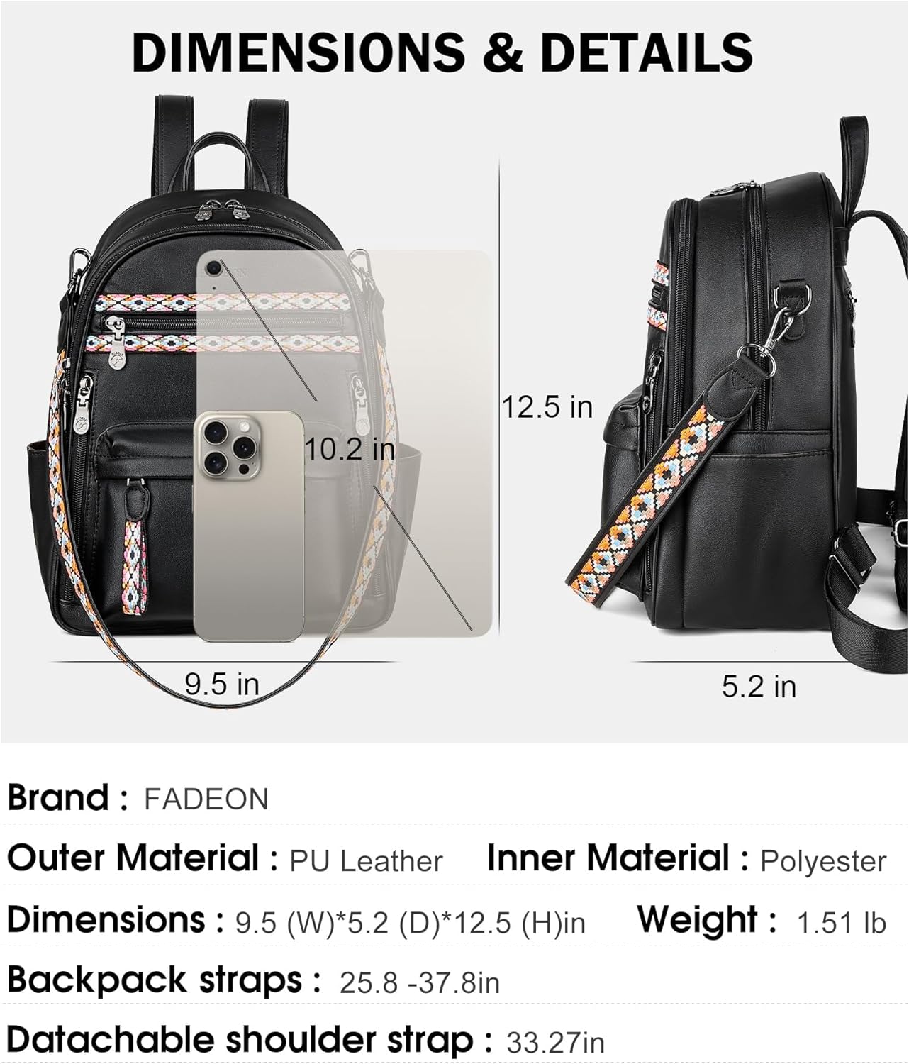 FADEON Small Backpack Purse for Women Designer PU Leather Roomly Mini Backpacks Multi Pocket Fashion Shoulder Backpack - Image 4