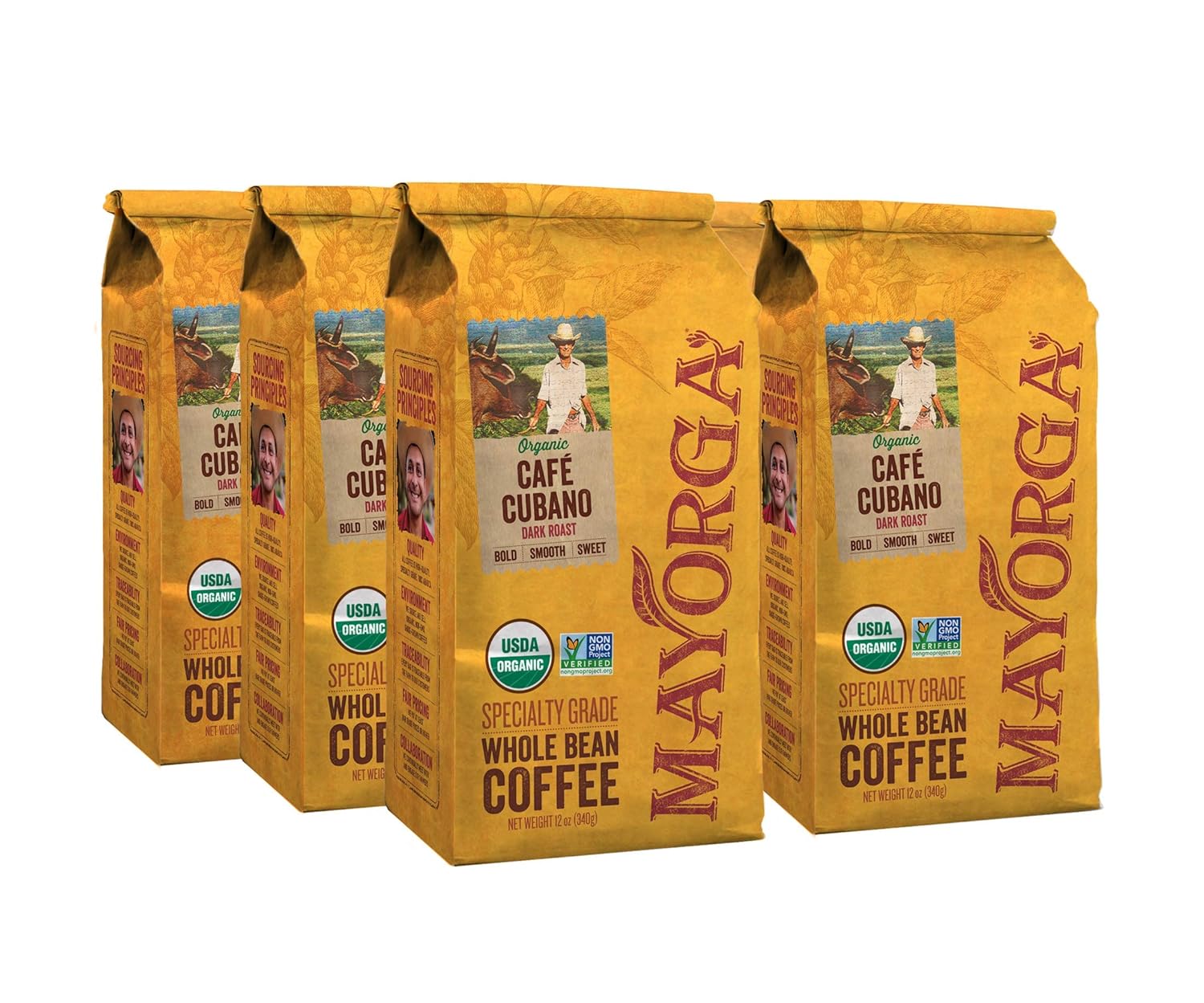 Café Cubano, 12 oz (Case of 6), Mayorga Organics, Whole Bean Coffee, Dark Roast, 100% USDA Organic Certified