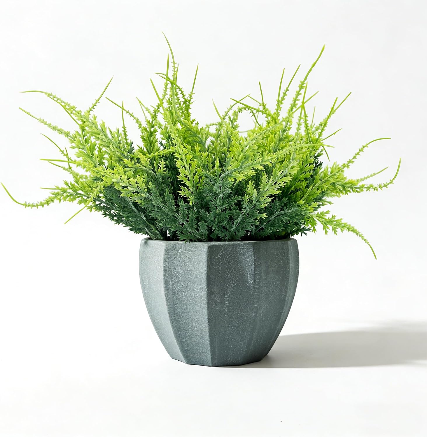 MONOID Medium Artificial Potted Plant for Desk, Faux Greenery with Textured Gray Pot, Fake Plant for Office Shelf Home Decor
