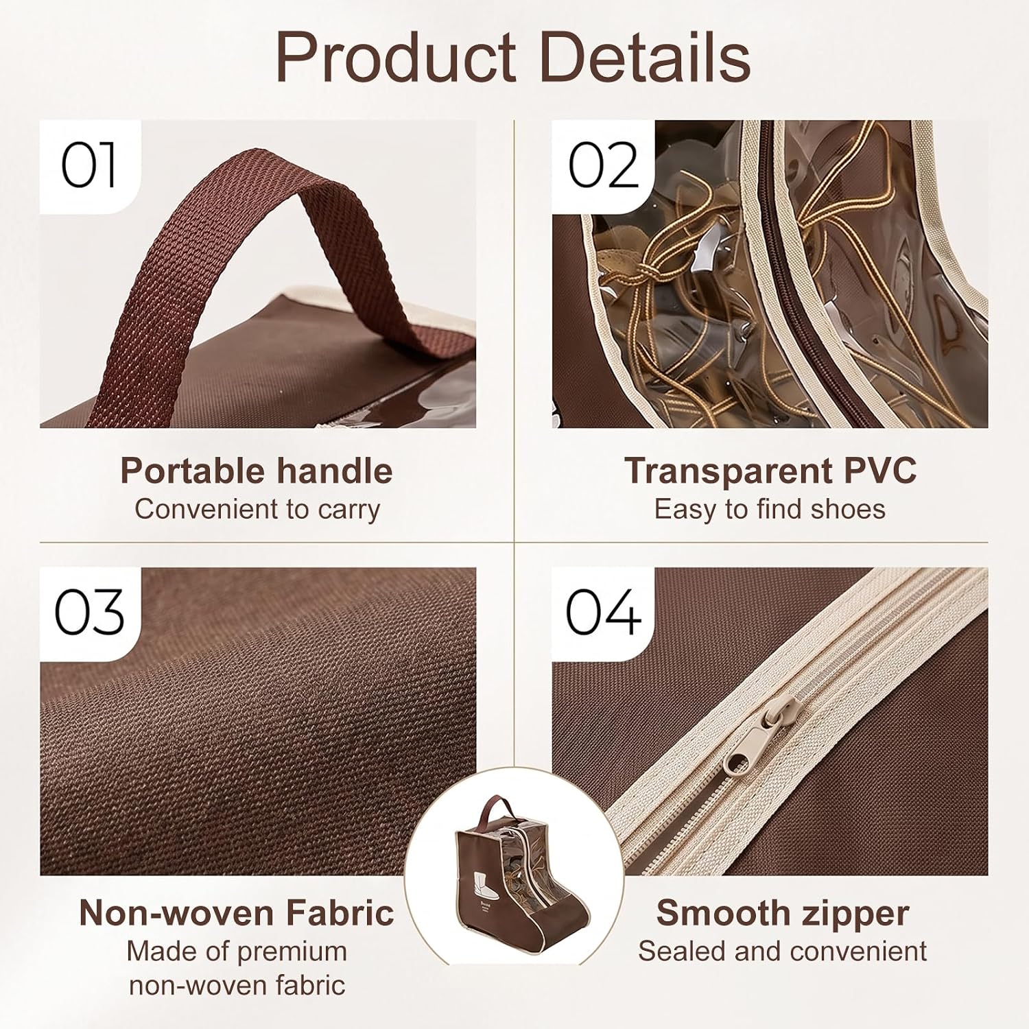 8 Pcs Boot and Shoe Bag Set, 4 Non-Woven Storage Bags with Clear Window
