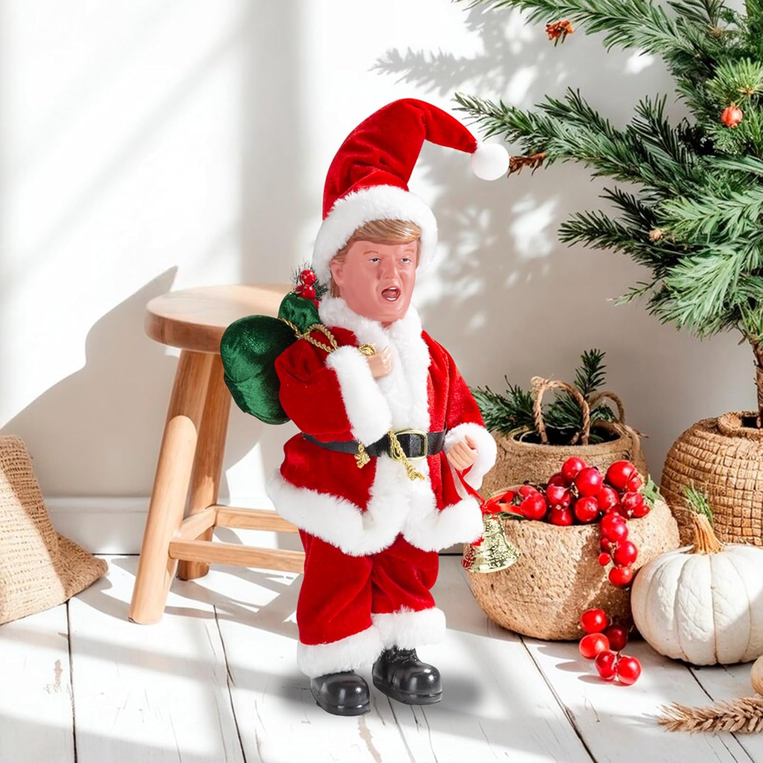 Father Santa Donald Christmas Figurine 45cm (Red) – Funny Holiday Character Ornament – Novelty Christmas Decoration for Home, Party & Garden