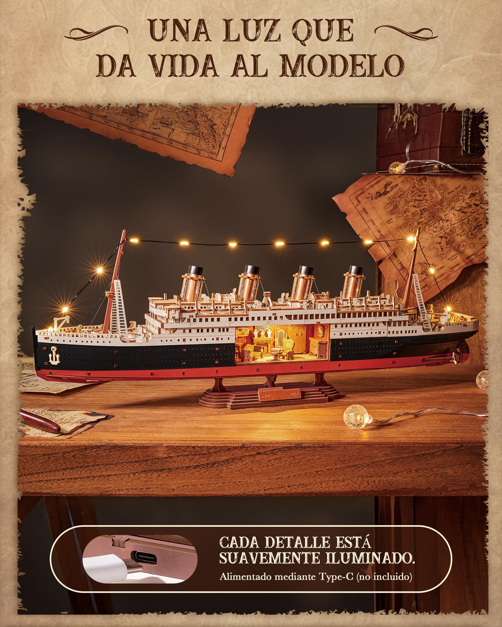 ROBOTIME Rompecabezas 3D de madera 1912 Eternal Atlantic Voyager, kit de modelo para adultos para construir, decoración del hogar, regalos artesanales para adultos y niños