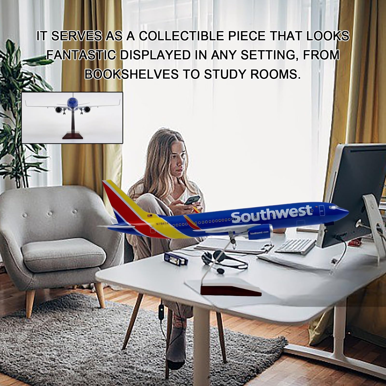 Modello simulazione lega solida Southwest Airlines B737 47 cm con carrello atterraggio retrattile, ruote girevoli luci, pezzo collezione for appassionati aviazione(No light)
