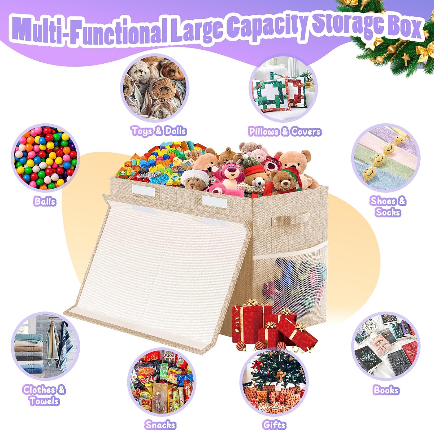 Large Toy Storage Box with Lid Divider, Sturdy Collapsible Toys Organizer Bins Chests Baskets for Kids Boys Girls, Nursery, Bedroom, Living Room, Playroom, Closet, 25"x13"x16"