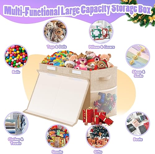 Miniatura 3 de Caja grande de almacenamiento de juguetes con divisor de tapa, organizador de juguetes plegable resistente para niños, cajas de almacenamiento para