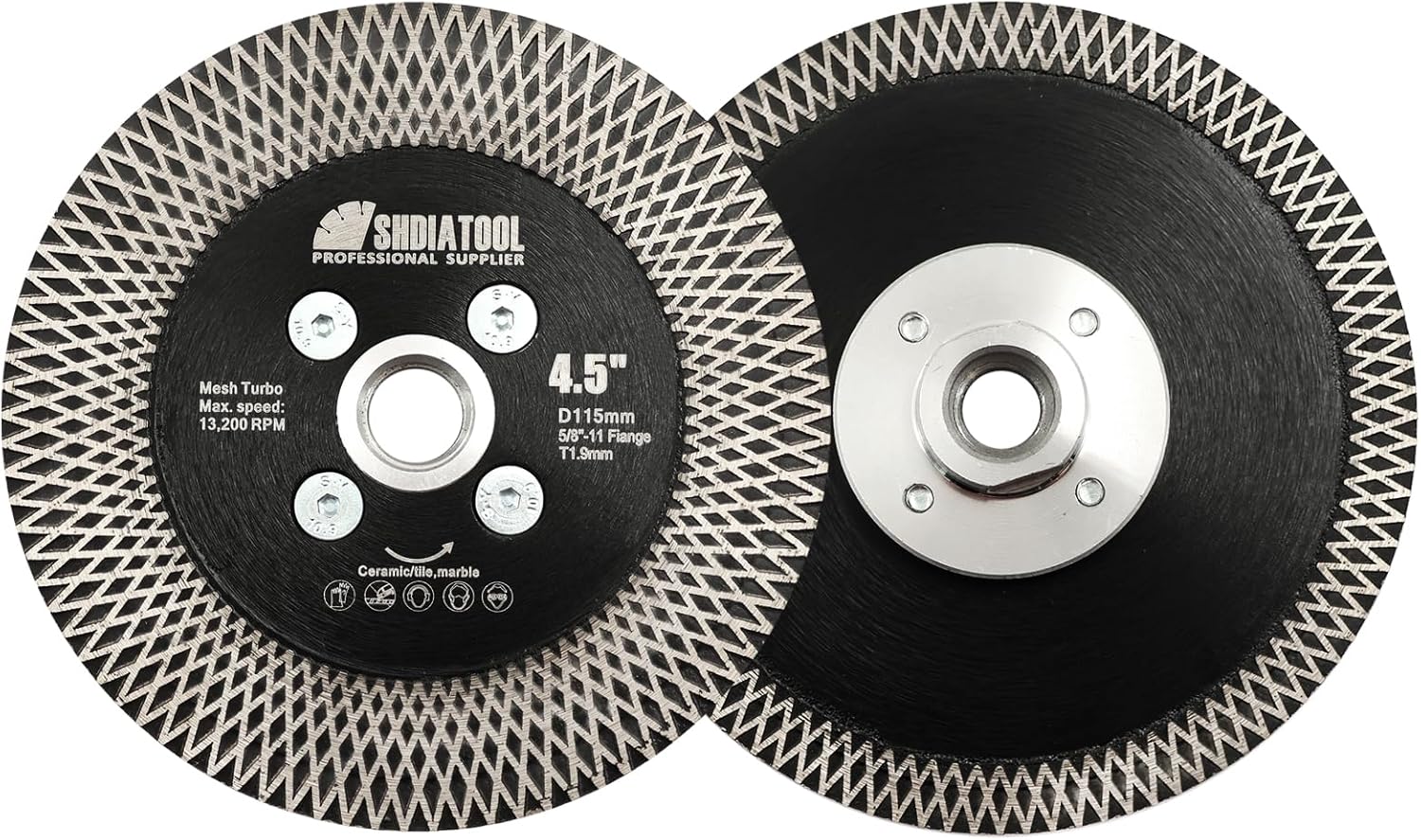 SHDIATOOL Diamond Saw Blade 4-1/2-Inch,Tile Cutting Disc, Porcelain Cut-Off Wheel, X mesh Turbo Grinding Disc 5/8"-11 Flange for Granite Marble Ceramic Diameter 115mm(Pack of 2)
