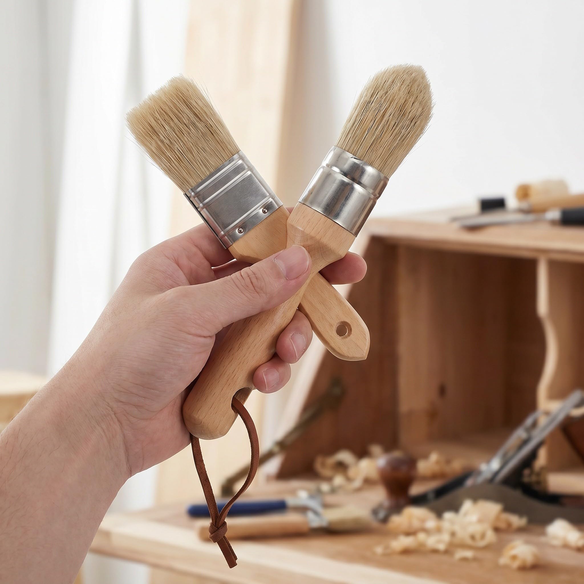 Operitacx Juego de 5 Pinceles para Pintura a la Cera - Pinceles de cerdas de jabalí para Pintura - Suministros para de Muebles - Herramientas Profesionales para la aplicación de en cómodas,