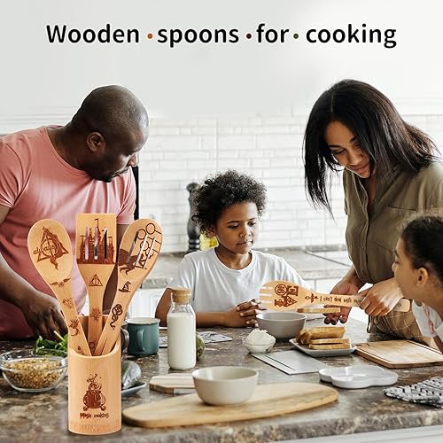 Miniatura 2 de Regalos de Harry para mujeres, accesorios de cocina, cucharas de madera para utensilios de cocina, juego de 7 cucharas mágicas de mago para bodas y