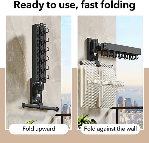 Miniatura 10 de Percha de ropa montada en la pared, estante de secado de ropa, estante de secado de ropa, soporte de pared, tendedero de ropa, retráctil, plegable,