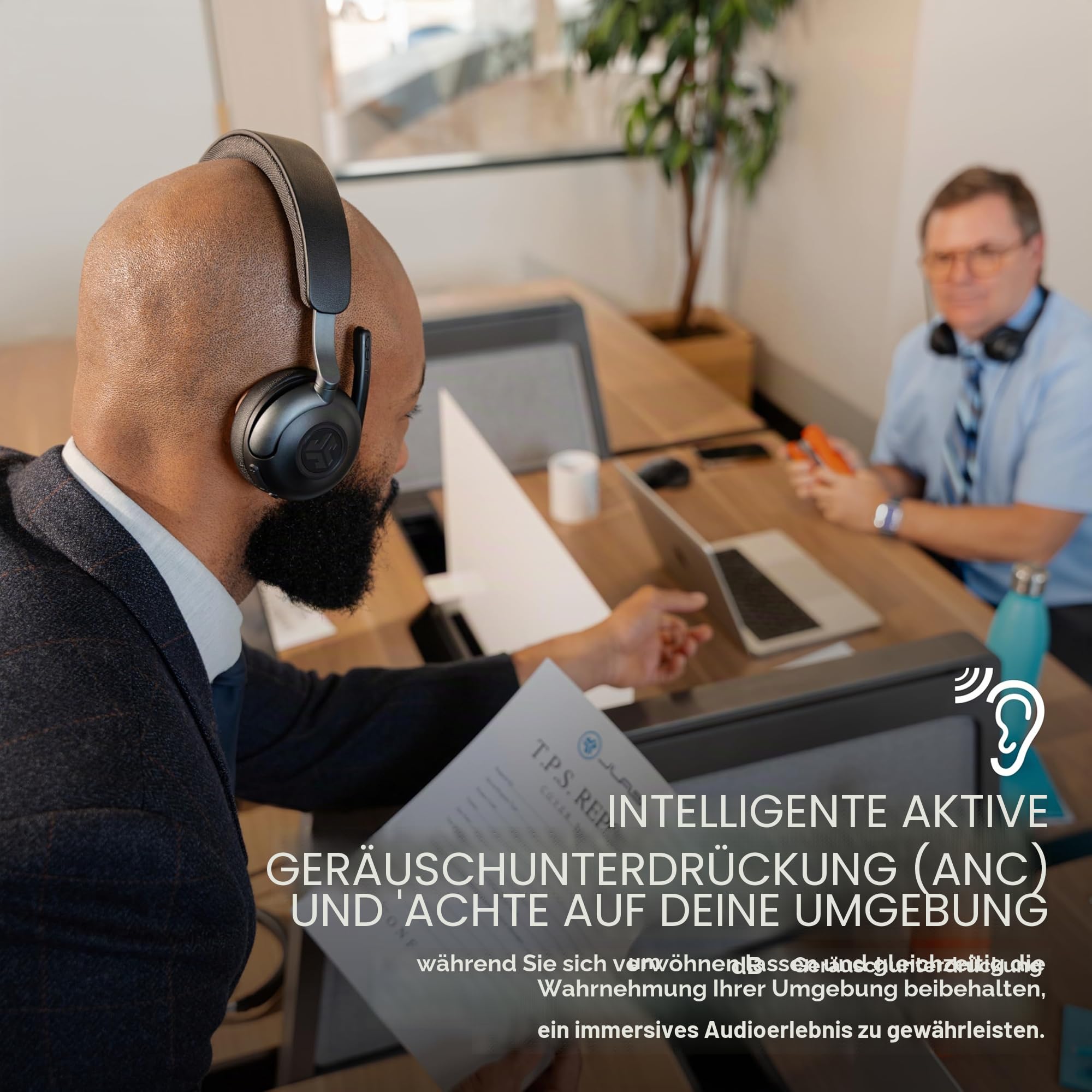 JLab Epic Work ANC Headset mit Mikrofon Bluetooth, Smart Active Noise Cancellation, 90+ Std. Akku, Wireless Headset, On Ear PC Headset mit Mikrofon und Multipoint, Kabellos Bluetooth Headsets
