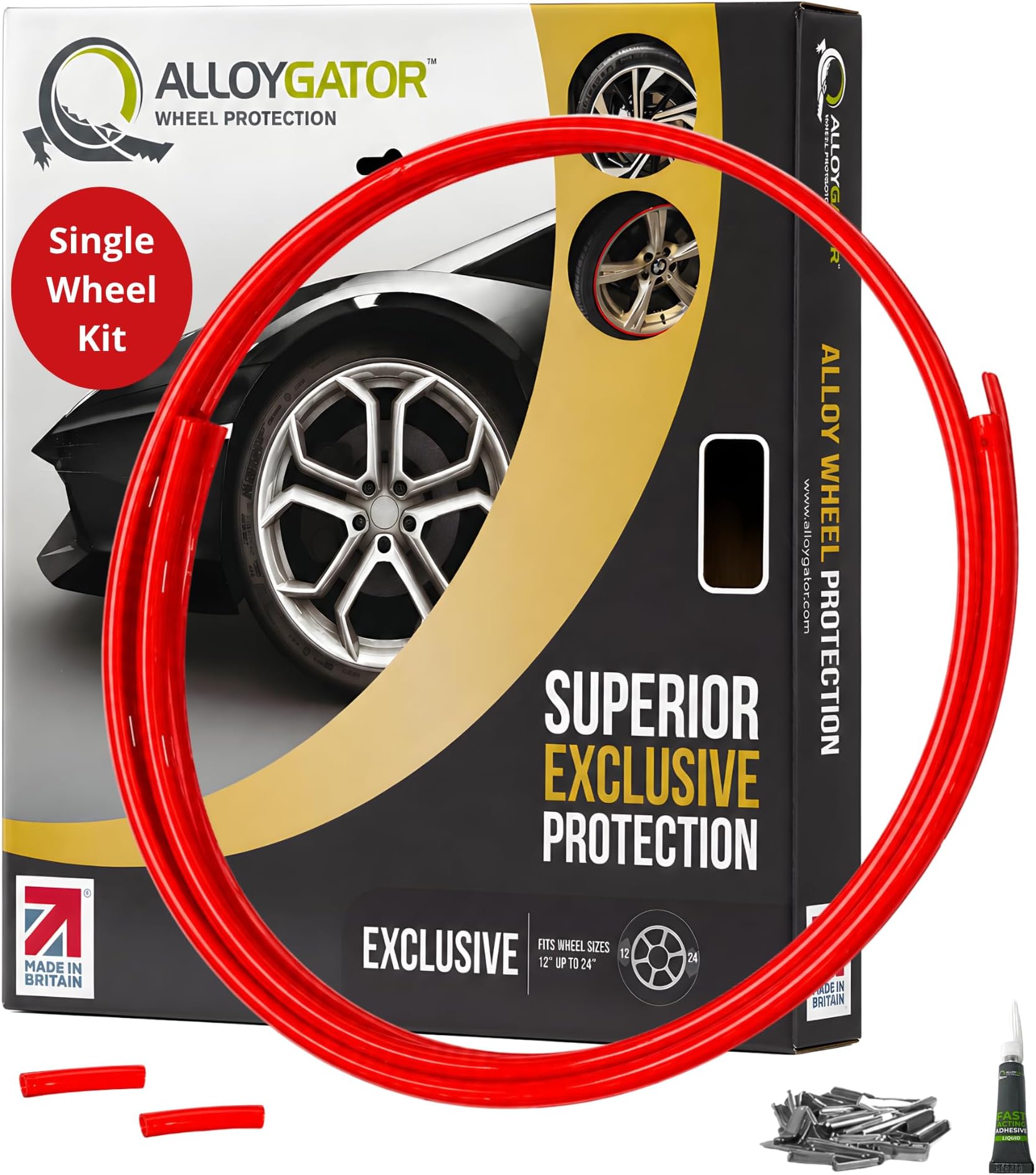 AlloyGator Single Replacement Profile (Red) - Only for 1 Wheel | Fits Up to 24" Wheels | Protects Against Kerb Rash | Adhesive Free Car Exterior Accessory