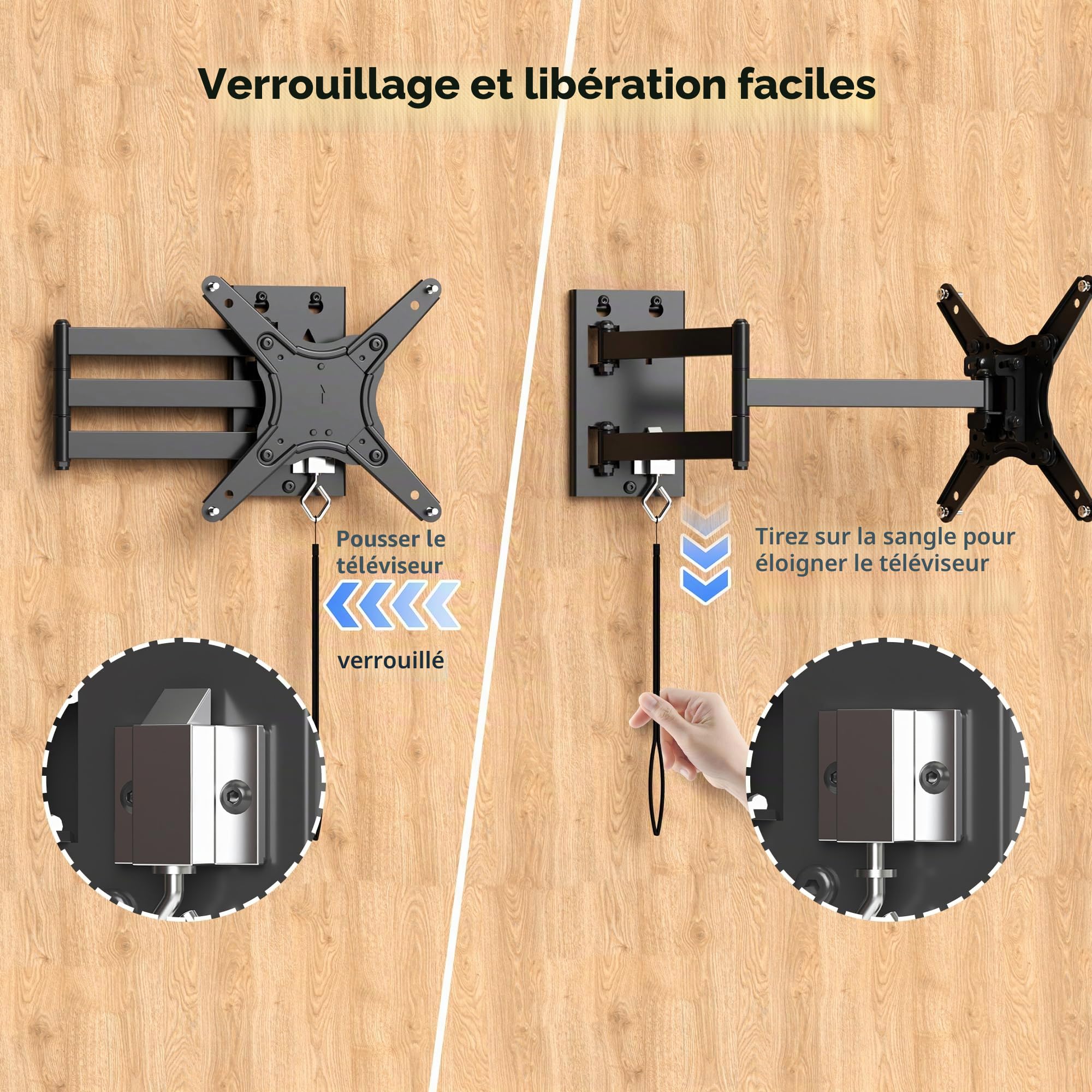 suptek Support TV pour Camping-Car de 13 à 43 Pouces, Support Mural verrouillable à Mouvement Complet VESA 200×200mm, supporte 20 kg Adapté Van Aménagé/Remorque/Bateau/Camion, MA1342