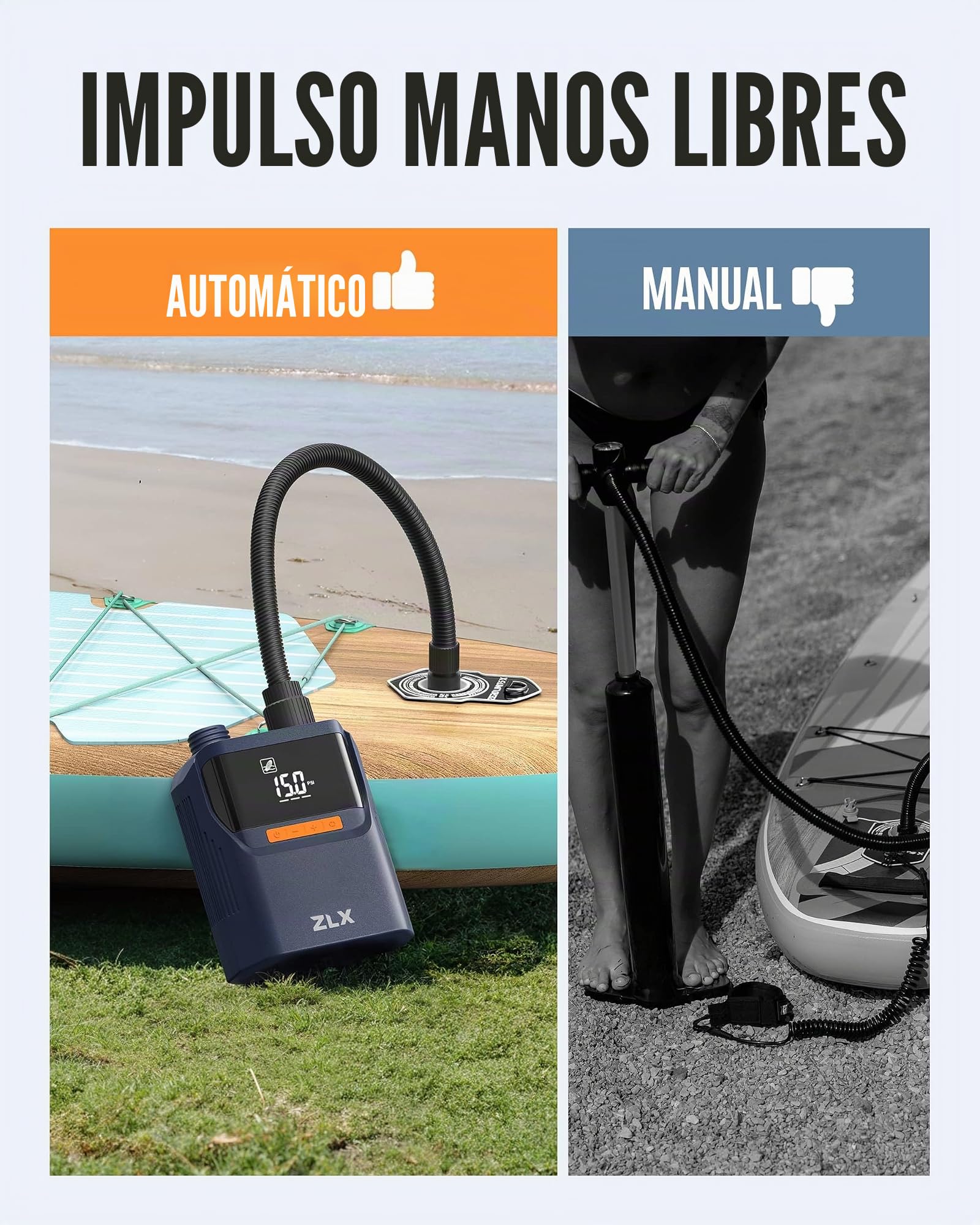 ZLX SUP Bomba eléctrica, 50PSI Electric SUP Air Pump, Alta Presión Doble Nivel Paddle Board Accesorios para Tabla de Paddle Stand Up Inflable