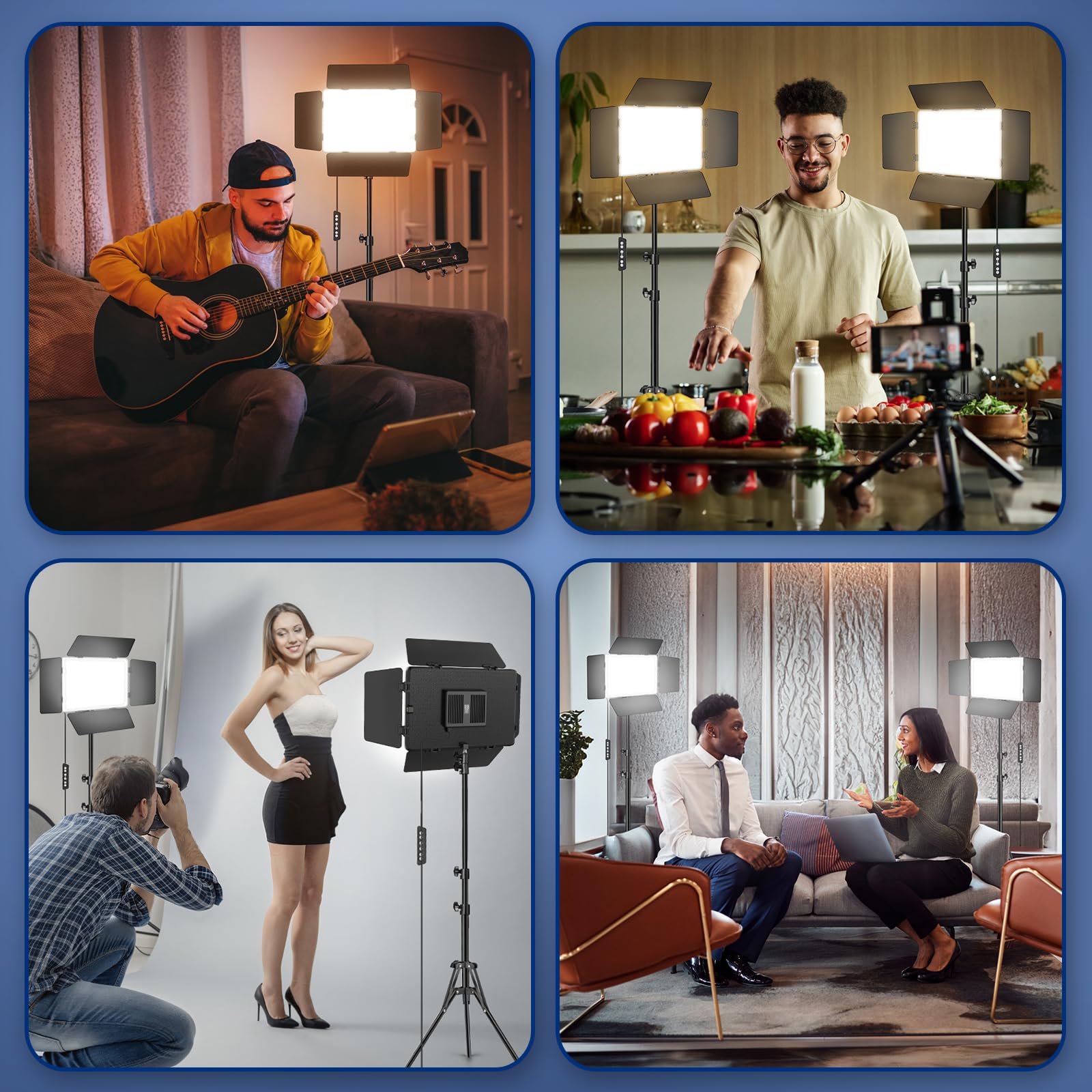 LED Video Light Kit with Barn Door, Kewaiaa 30W Photography Light Panel with Stand, 3000Lux 2500K-8500K Dimmable Studio Lights for Video Recording/Filming/Photoshoot Shooting/Live Streaming