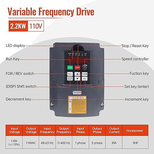 Miniatura 5 de RATTMMOTOR Kit de motor de husillo refrigerado por agua de 110 V, motor de husillo ER20 de 2.2 KW 80 mm 24000 RPM+2.2 KW VFD 110 V inversor de