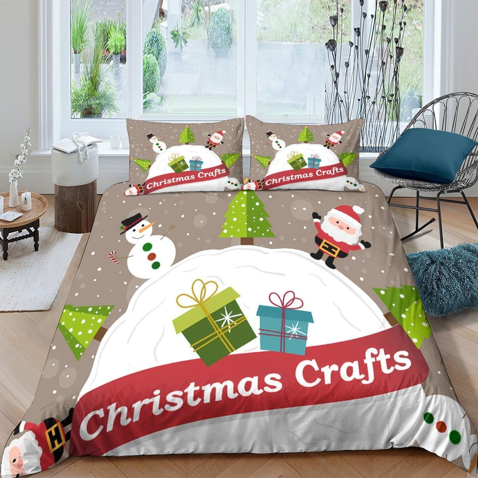 Ctjqhvkz Style-2 3D Printed Christmas Snowman Fitted Sheet Microfiber Soft Gift Tree Bed Cover For Bedroom Guest Room Decor Single（135X200cm）