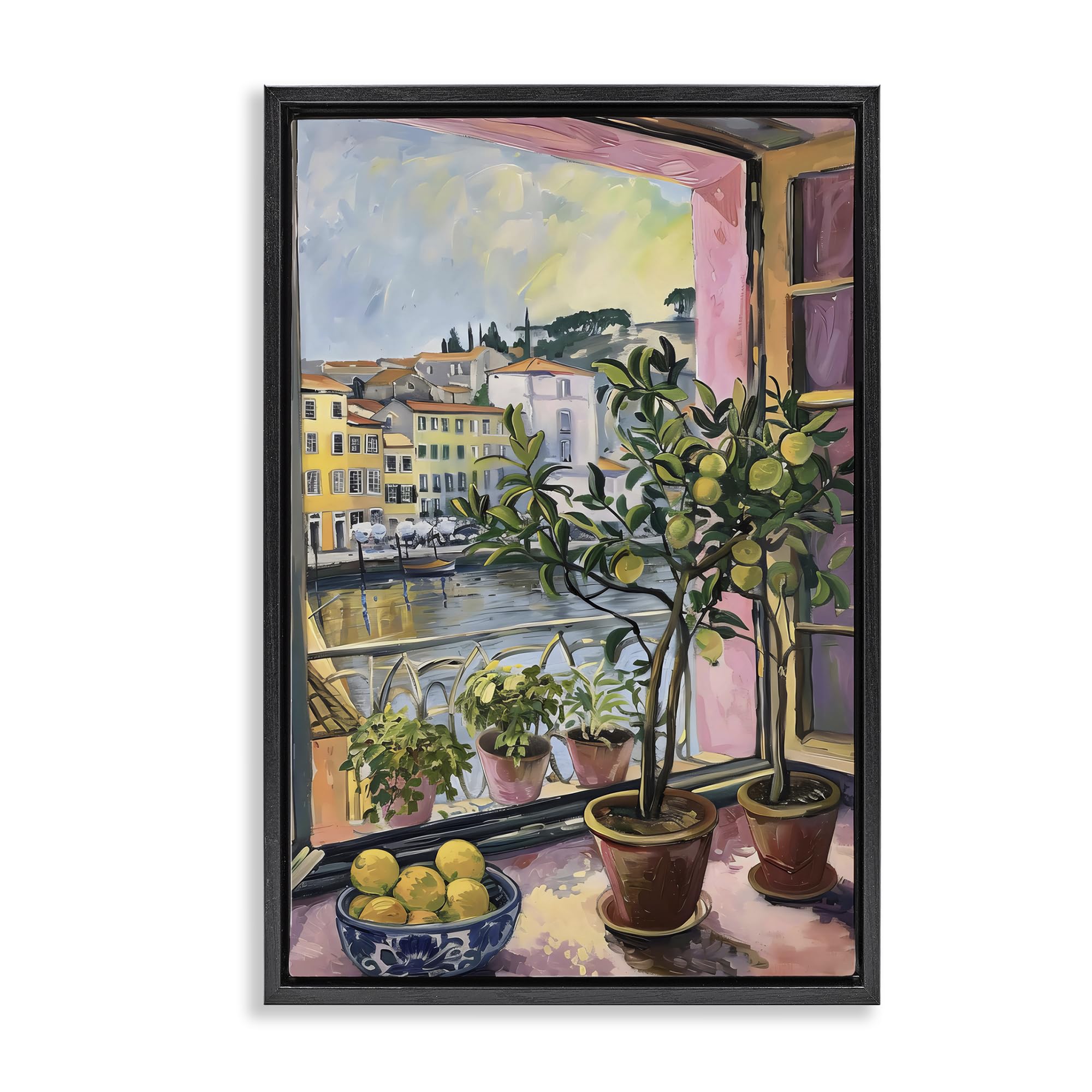Toile murale encadrée fenêtre d'agrumes de la ville tableau 63x43
