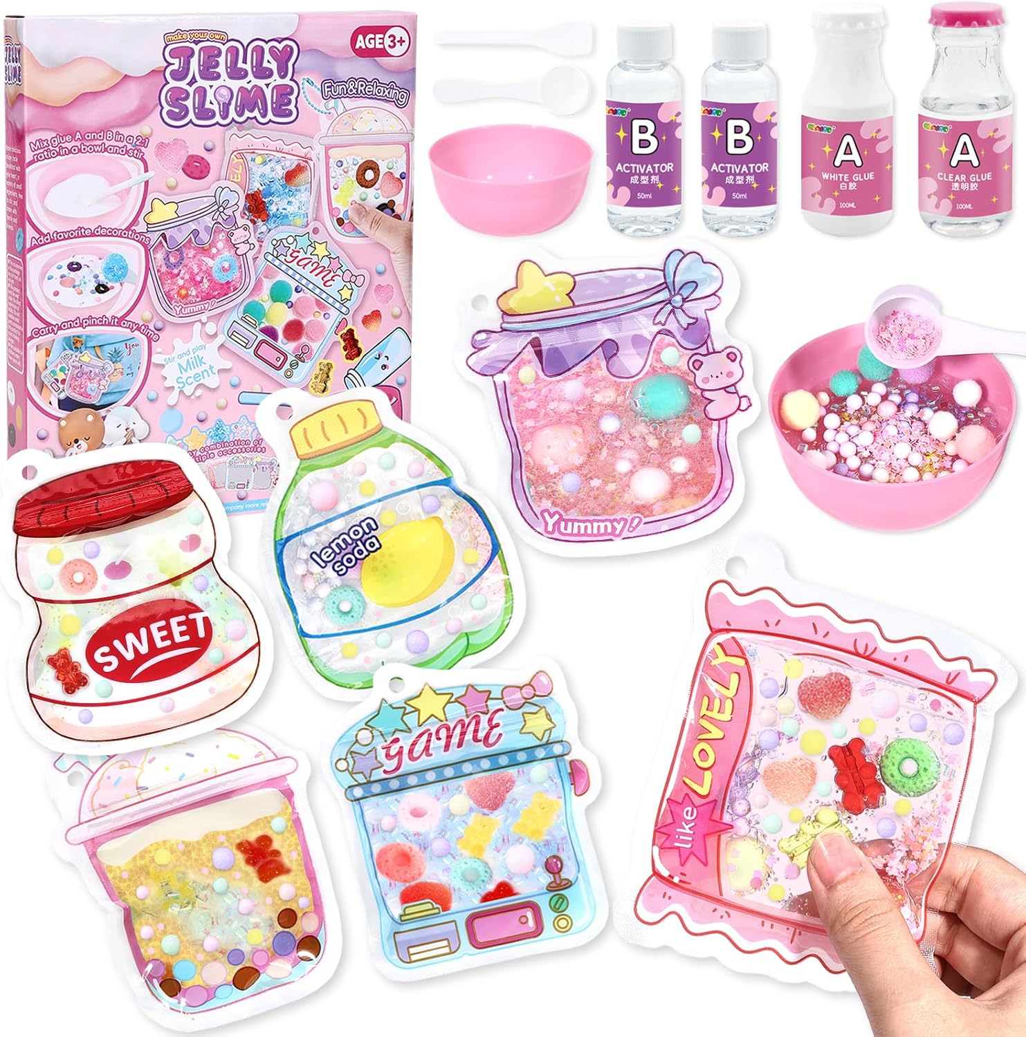 Crelloci Jelly Taba DIY Squishy Kit, Make Your Own Squishies with AB Liquid Silicone, Stress Relief Toy Craft Kit for Kids Ages 6+, Slow Rising Jelly Squishy Making Set with Cute Pouches & Decorations