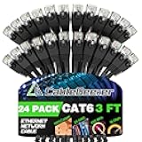 CableGeeker Cat 6 Patch Cables 3 ft (24-Pack) - Cat 6 Ethernet Cable, Snagless RJ45, Cat 5e Cat6 Patch Cable, Cat 6 Cable, 3 Foot Cat6 Ethernet Cables, Network Cable, Internet Cable - 3 Feet Black