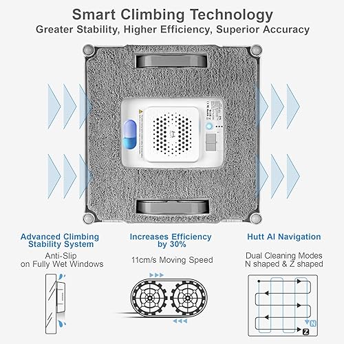 Miniatura 3 de HUTT Robot de limpieza automática de ventanas A1, 4 rociadores de agua mejorados y 6000 PA limpiador de ventanas de alta succión con detección de