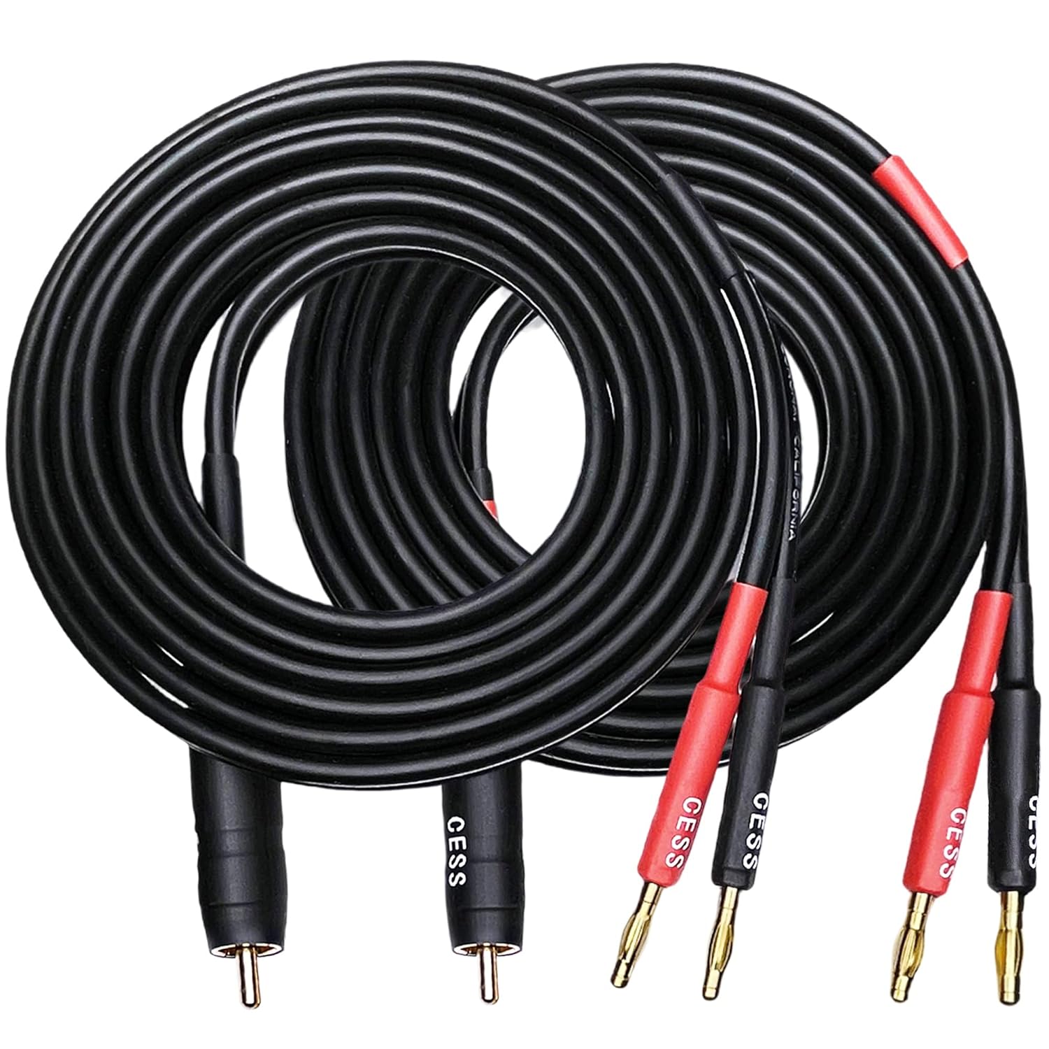CNCESS RCA Male to 4mm Banana Plug Speaker Cable, 12AWG Silicone Wire, 6 Feet, 2 Pack
