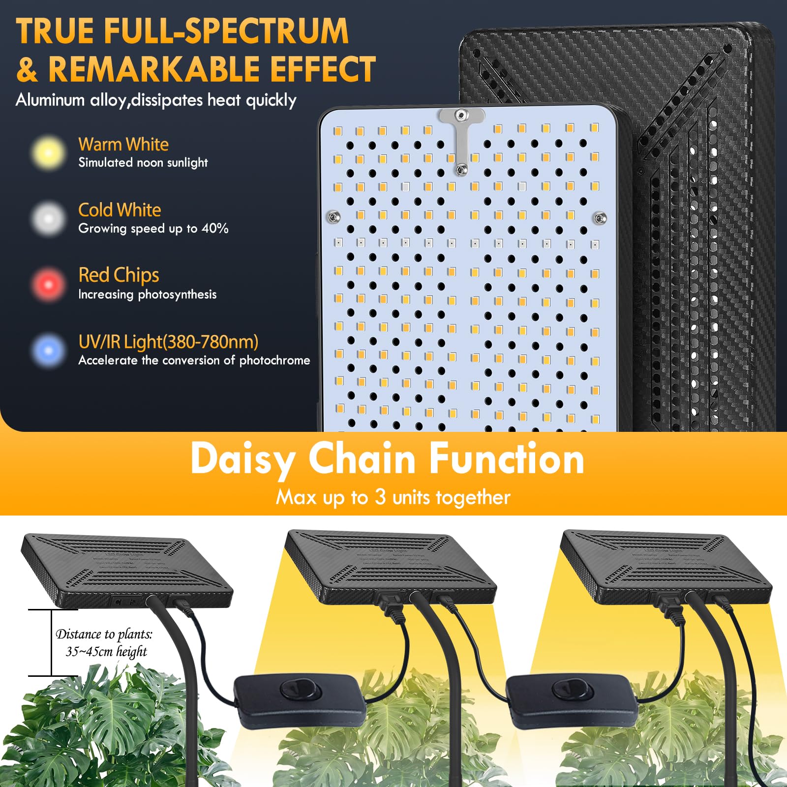 Lampe De Croissance LED 200W Pour Plantes D'intérieur - Spectre Complet, Réglable En Hauteur, Télécommande Incluse