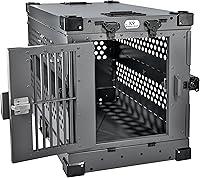 Vista 4 de Jaula para Perros Resistente Completamente Plegable de Aluminio con Recubrimiento en Polvo - Pequeña (Gris)