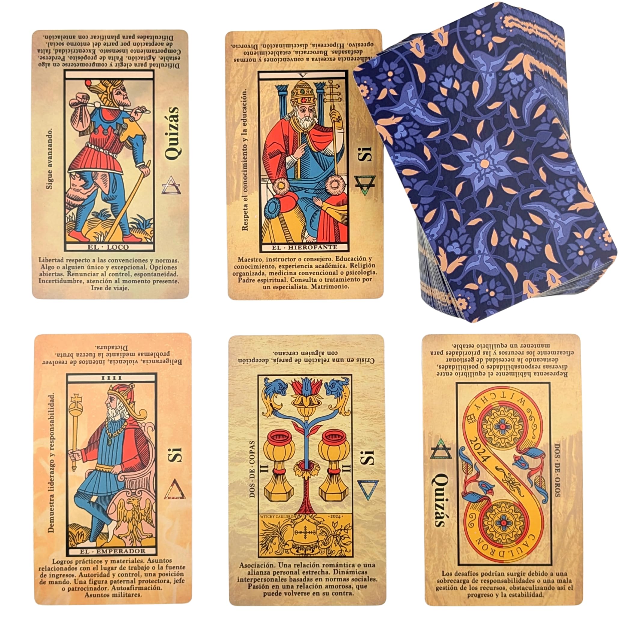 Witchy Cauldron Tarot de Marsella para Principiantes en Español - 78 Cartas con Significados e Interpretación Fácil - Tarot Clásico Divinatorio