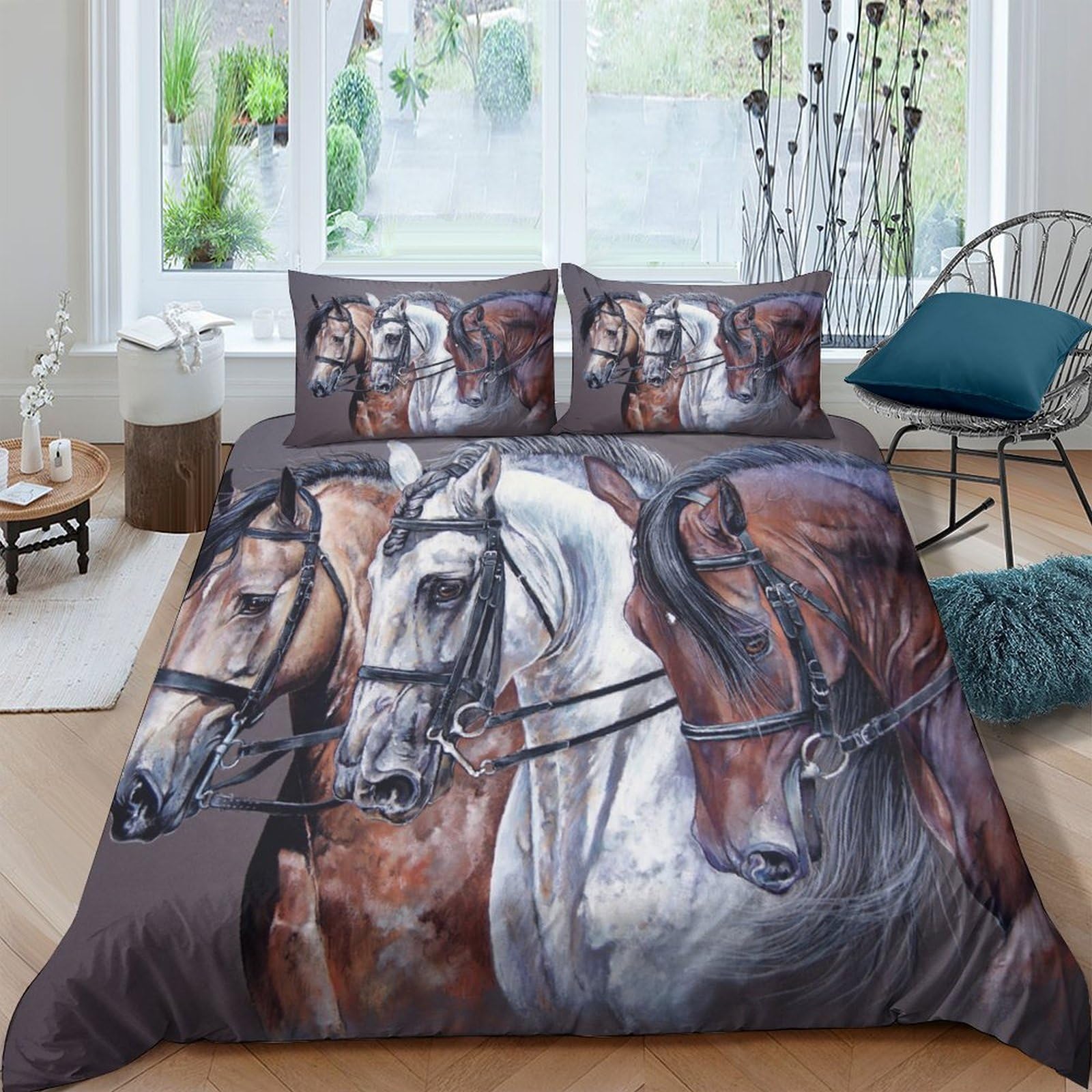 Ctjqhvkz Style-7 3D Printed Horse Painting Fitted Sheet Microfiber Soft Brown White Stallion Bed Cover For Bedroom Guest Room Decor Single（135X200cm）