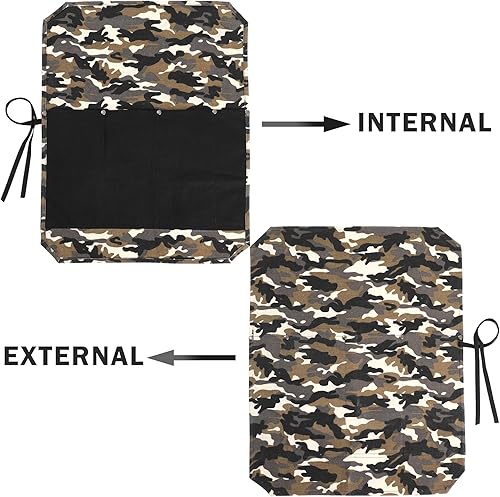 Miniatura 6 de Kaaltisy Rollo para cuchillos de chef, rollo de lona encerada de 16 onzas para cuchillos de cocina (camuflaje y negro)  Estuche para cuchillos con