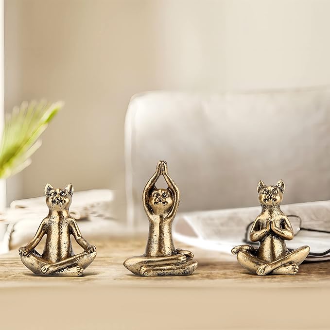 Smadeer Yoga Cat Statues for Home Decor Accents,Yoga Pose Figurine for Zen Spiritual Bedroom Living Room Office Table Desk Modern Boho Decoration,Meditation Shelf Decor Accents Antique Bronze Gift miniatura 7