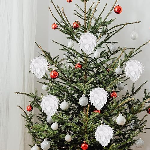 Miniatura 5 de Adornos de bola de Navidad, juego de 4 piezas de decoración de árbol de Navidad, bola de piña blanca, decoración del hogar, decoración de boda y