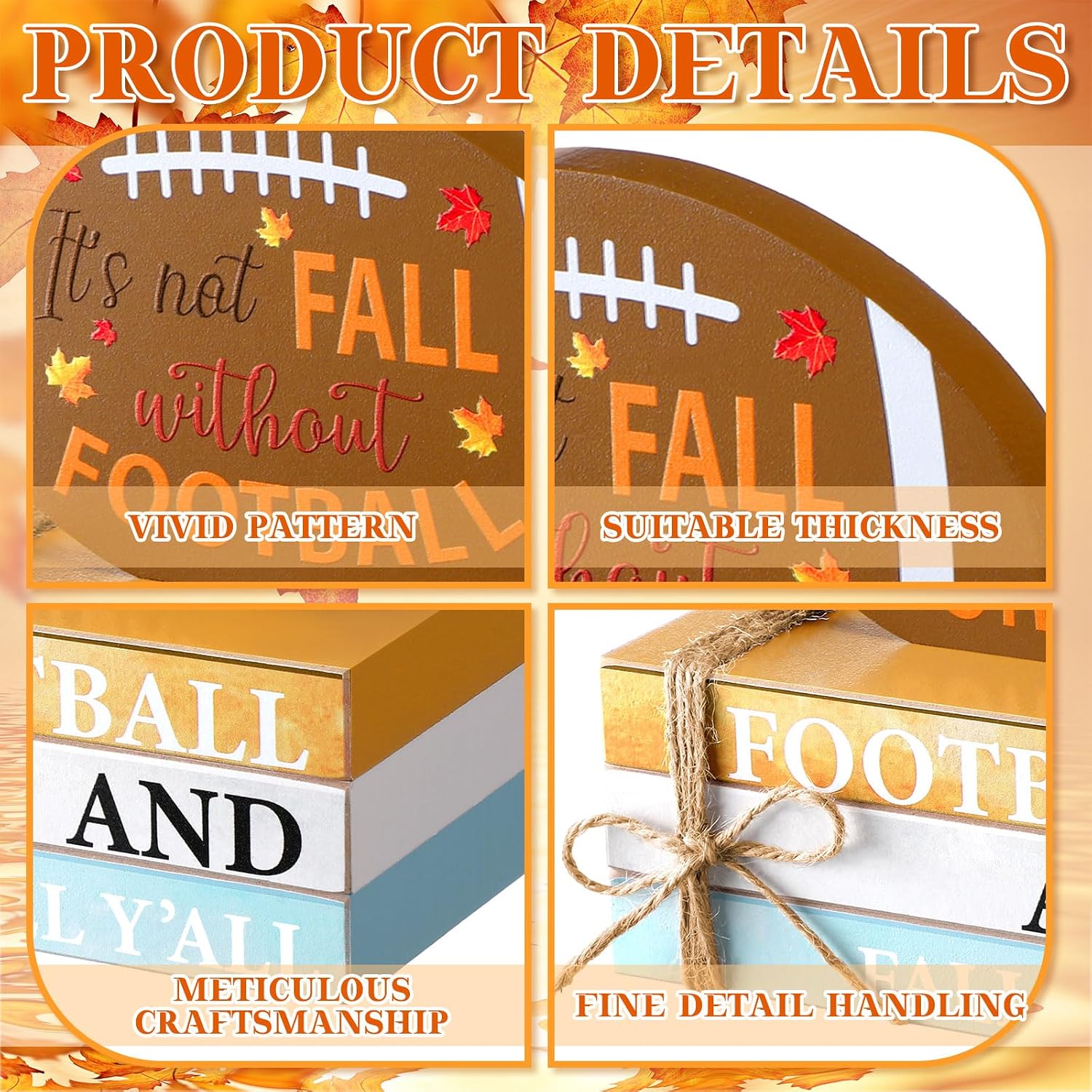 Geetery Fall Thanksgiving Football Rustic Table Tiered Tray Decor for Farmhouse Home Shelf Football Theme Stacked Books Wooden Sign Thanksgiving Party Tabletop Centerpiece Decor for Autumn Harvest