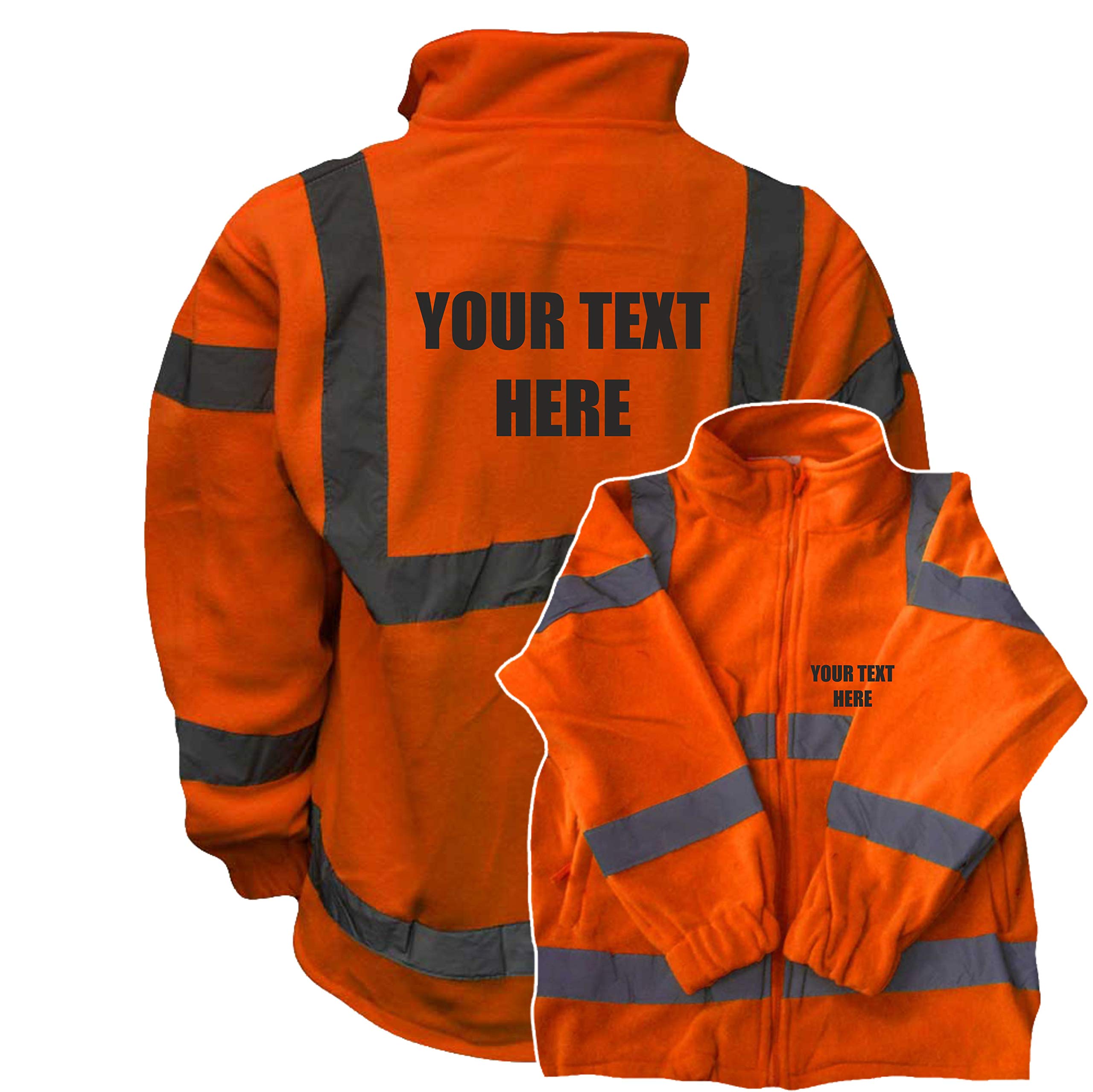 Brook Hi Vis Uk Unisex Orange Personalised Custom Printed Hi Vis Fleece Jacket, Conforms To En20471 Class 3 & Go/Rt 3279 High Visibility, By Brook Hi Vis, Xlarge