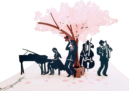 Miniatura 5 de iGifts And Cards Smooth Jazz Band 3D Pop Up Tarjeta de felicitación  Regalos geniales para amantes de la música, impresionante árbol de cerezo,