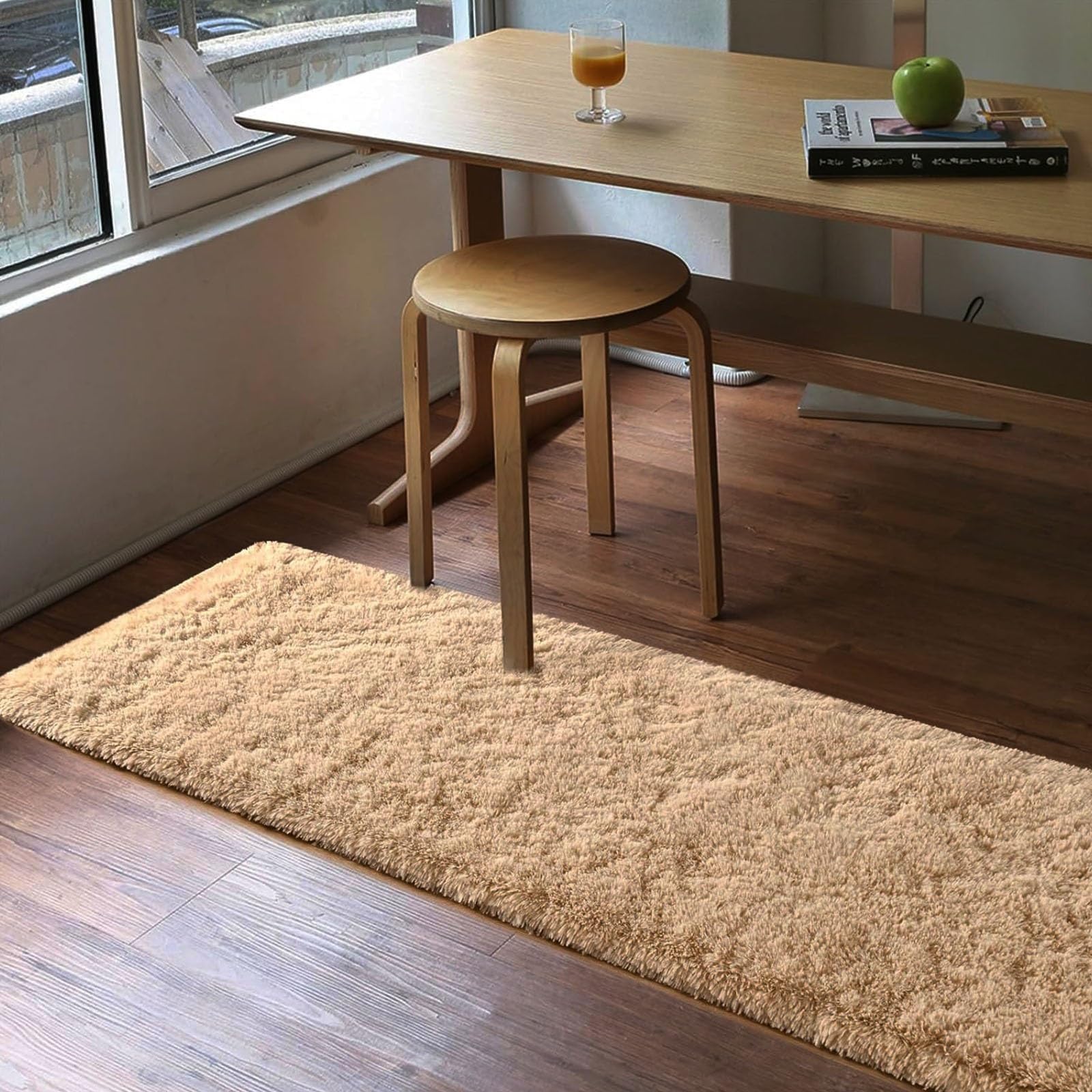 Tapis anti slip lavable et super doux couleur chameau 110 x 330 cm pour grand salon