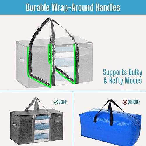 Miniatura 5 de VENO - Paquete de mudanzas, cajas de almacenamiento para embalaje universitario con tapas alternativas, para dormitorio, extragrande, asas