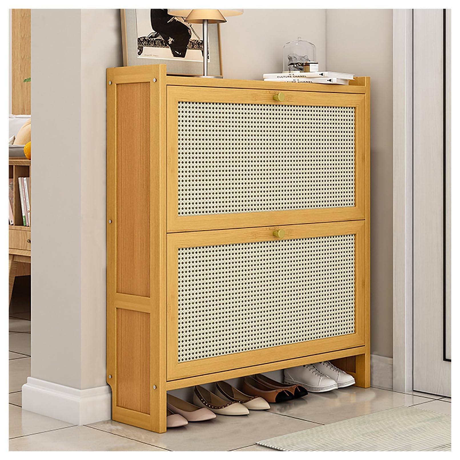 Aioneer Modern Entryway Wooden Shoe Cabinet - Standing Slim Shoe Rack With Doors For Hidden Storage In Hallway Space-Saving Design For Home Entryway Solutions,Black~ 3Tier 50Cm-Wood~2tier-70cm