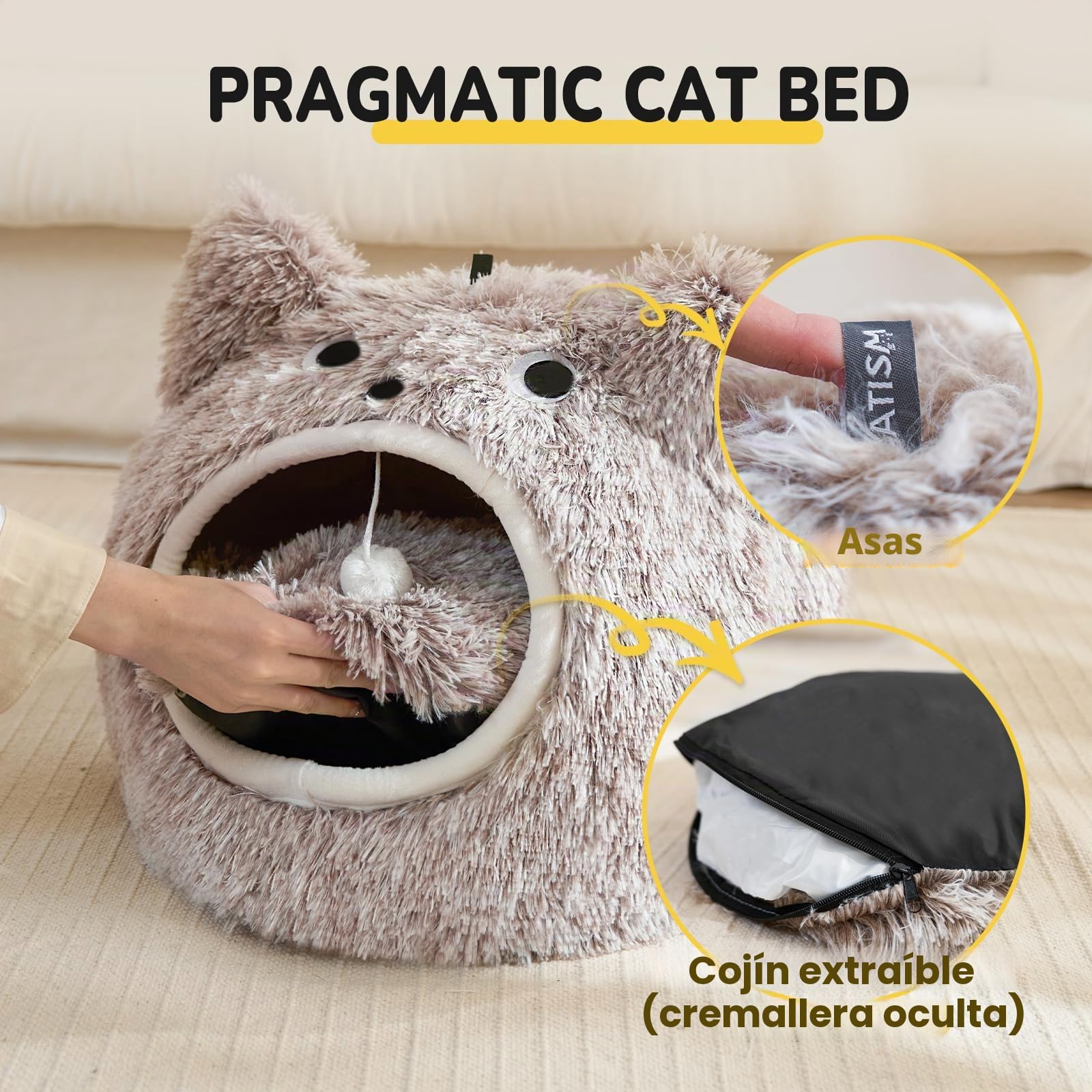 CATISM Cama Cueva para Gatos - Lugar de Descanso Lavable para Gatos Almohada de Felpa para Mascotas Casa Cojín Mullido para Gatitos Cachorros Cama Acogedora Cama para Mascotas