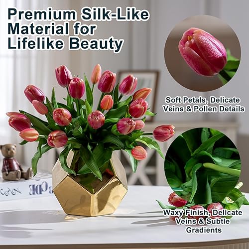 Miniatura 2 de 20 PCS Tulipanes Falsos Artificiales Flores de Seda Tulipán Falso Ramo de PU Flores Artificiales Flores Falsas con Caja de Regalo Tulipanes Falsos