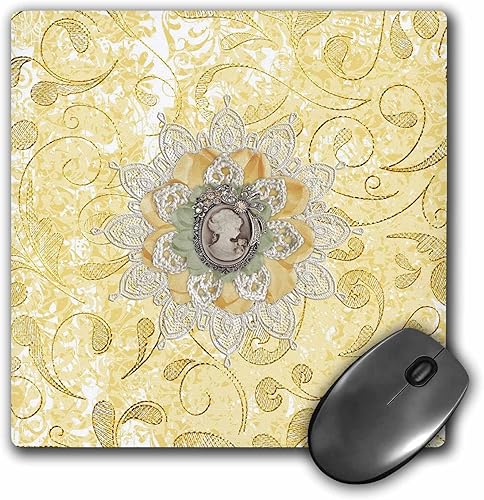 3dRose Image of Cameo in Gold, Yellow Lace Flora Design - Mouse Pads (mp-378318-1)