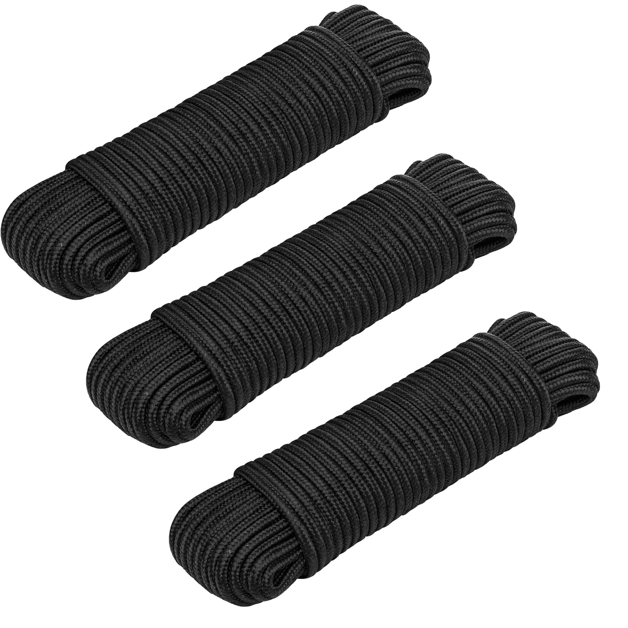 Nylon Poly Rope, 3 Pcs 10 M Strong All-Purpose Utility Rope Flag Pole Polypropylene Clothes Line Camping Crafting Indoor & Outdoor Polypropylene Lightweight Utility for Pull Swing Climb Knot Black