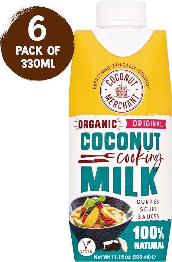 Coconut Merchant Organic Coconut Milk 330ml - Pack of 6 Tetra Paks - 100% Natural & Dairy Free - No Preservatives - Vegan, Gluten Free & Non-GMO - BPA Free - Ethically Sourced - Curries & Smoothies