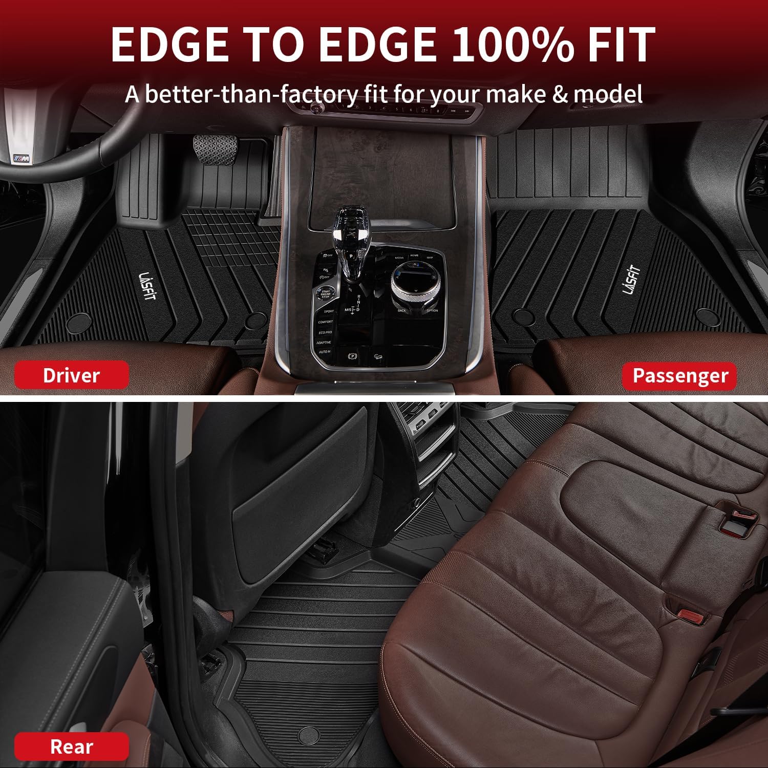 LASFIT Floor Mats Fit for BMW X5 New 2019-2025 2026 All Weather Floor Liners Custom Fit TPE Mat Front & Rear Rows Car Mat Full Set for 50i M50i M 45e 50e 40i M60i(Only for 5 Passengers), Black - Image 9