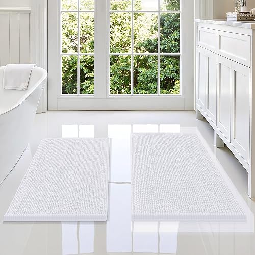 Smiry Chenille Bathroom Rugs Sets 2 Piece (34x21+30x20, White) |